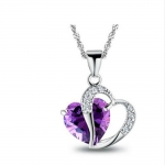 Fashion Women Heart Crystal Rhinestone Silver Chain Pendant Necklace Jewelry